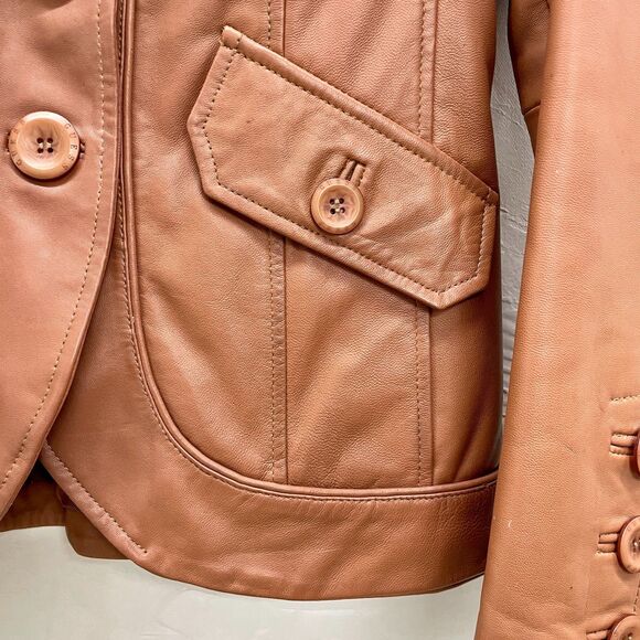 Guess Leather Jacket Small 70s Style Brown Camel Leather Jacket Size Small Guess - Picture 4 of 16